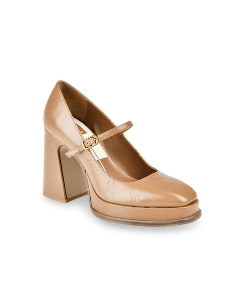 סטיב מאד - נעלי עקב פלטפורמה מעור LIZETT DOLCE VITA בקאמל