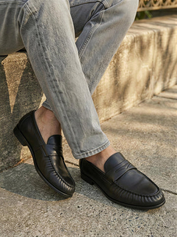 נעלי מוקסין מעור לגברים PASSAGE בשחור