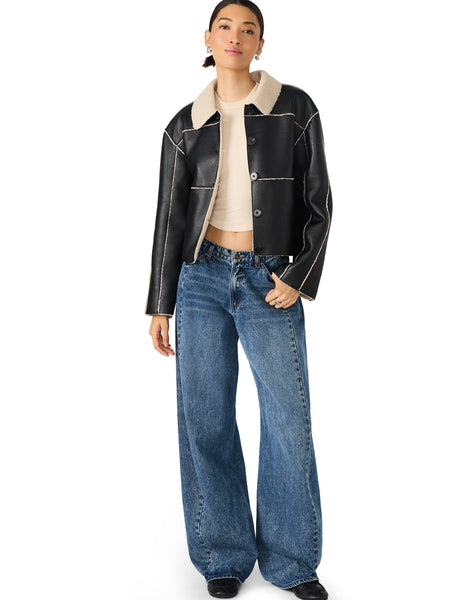 סטיב מאד - מעיל דמוי עור לנשים TILIA בשחור