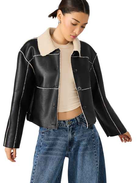 סטיב מאד - מעיל דמוי עור לנשים TILIA בשחור