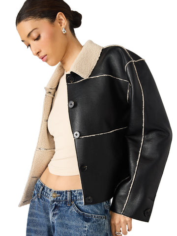 מעיל דמוי עור לנשים TILIA בשחור