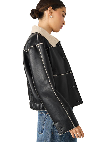 סטיב מאד - מעיל דמוי עור לנשים TILIA בשחור