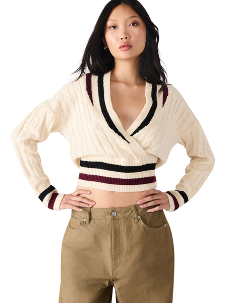 סטיב מאד - סוודר לנשים ADDISON בלבן משולב