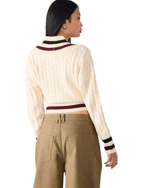 סטיב מאד - סוודר לנשים ADDISON בלבן משולב