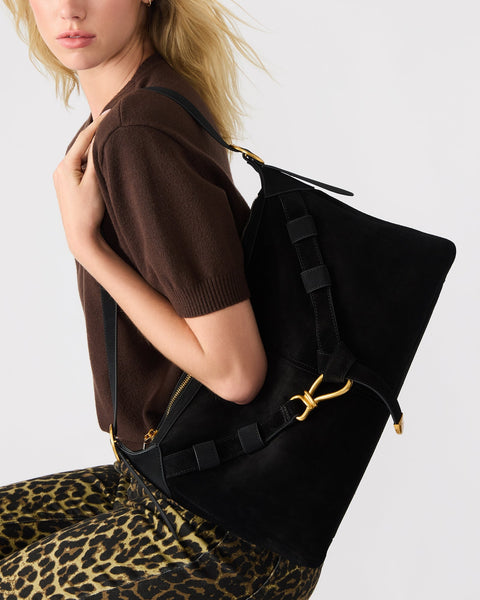 סטיב מאד - תיק צד זמש לנשים BKLARITY בשחור זהב