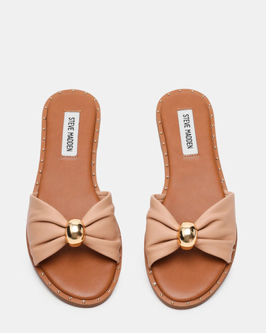 כפכפים שטוחים מעור לנשים DIPSY-CN בגוון פודרה