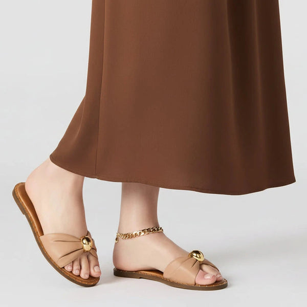 סטיב מאד - כפכפים שטוחים מעור לנשים DIPSY-CN בגוון פודרה