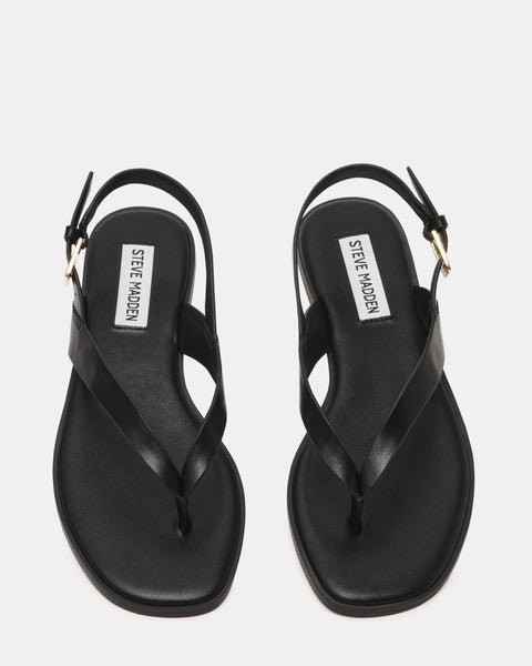 סטיב מאד - סנדלי אצבע שטוחים מעור NISSI בשחור