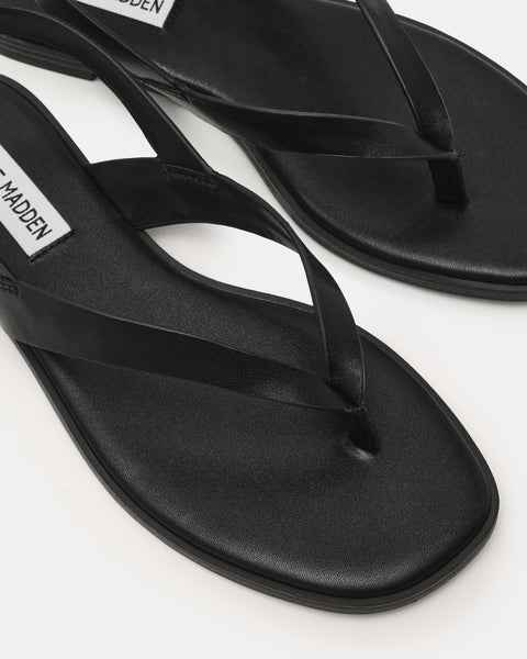 סטיב מאד - סנדלי אצבע שטוחים מעור NISSI בשחור