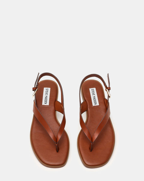 סטיב מאד - סנדלי אצבע שטוחים מעור NISSI בקאמל