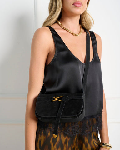 תיק צד זמש לנשים BKLARE בשחור זהב