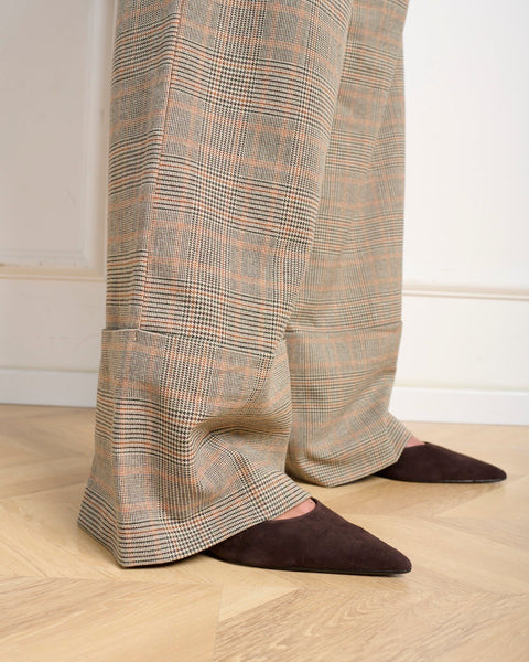 סטיב מאד - מכנסיים ארוכים לנשים IDRA בחום משובץ