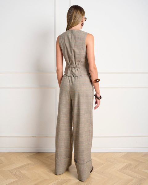 סטיב מאד - מכנסיים ארוכים לנשים IDRA בחום משובץ