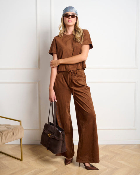 סטיב מאד - חולצת דמוי זמש לנשים EZRA בקאמל