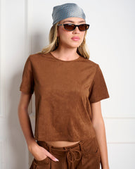 חולצת דמוי זמש לנשים EZRA בקאמל