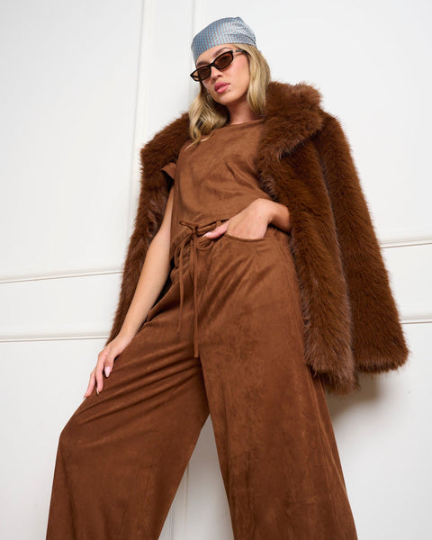 סטיב מאד - מכנסי ג'וגר בדמוי זמש ALYSIA בקאמל