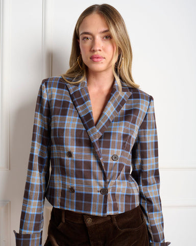 בלייזר קרופ לנשים ROWANE בכחול משובץ