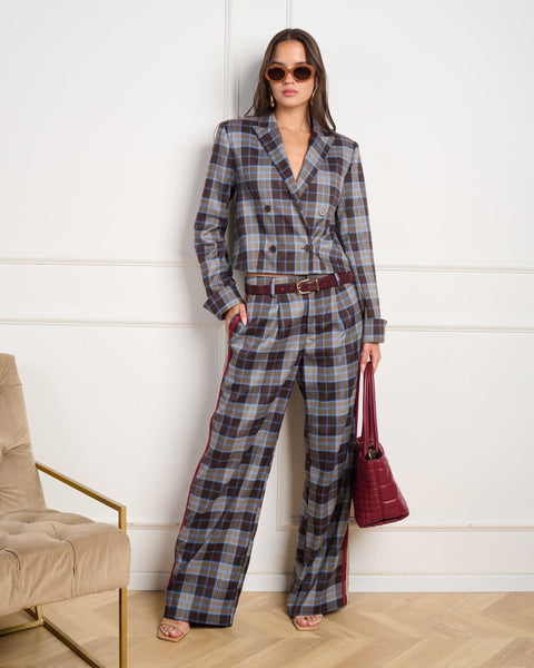 סטיב מאד - מכנס מחויט לנשים AUGUSTA-P בחום משובץ