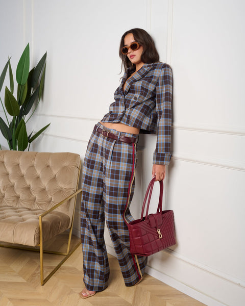 סטיב מאד - מכנס מחויט לנשים AUGUSTA-P בחום משובץ