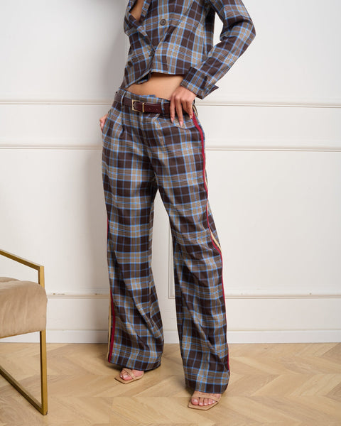 סטיב מאד - מכנס מחויט לנשים AUGUSTA-P בחום משובץ