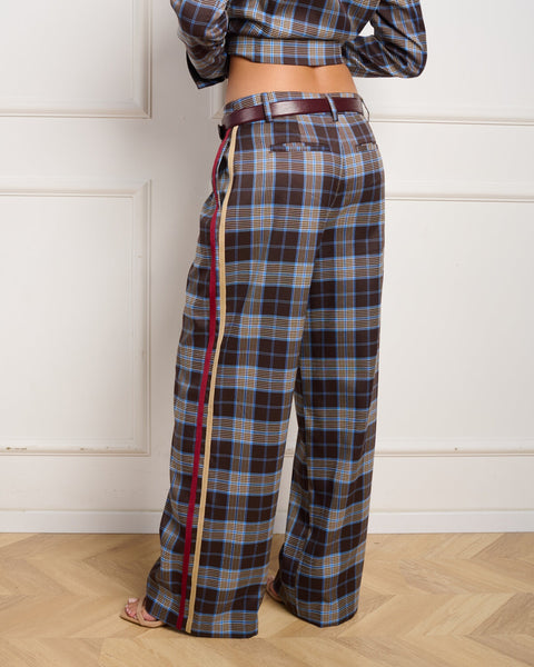 סטיב מאד - מכנס מחויט לנשים AUGUSTA-P בחום משובץ