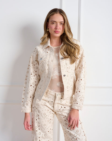 סטיב מאד - ג'קט ג'ינס לנשים HENRIETTA בגוון קרם